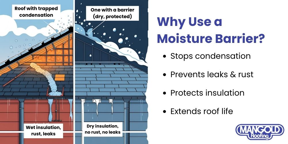 Moisture barrier benefits for metal roofs