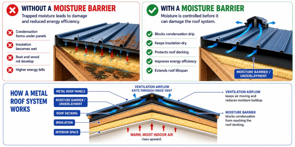 metal roof moisture barrier infographic