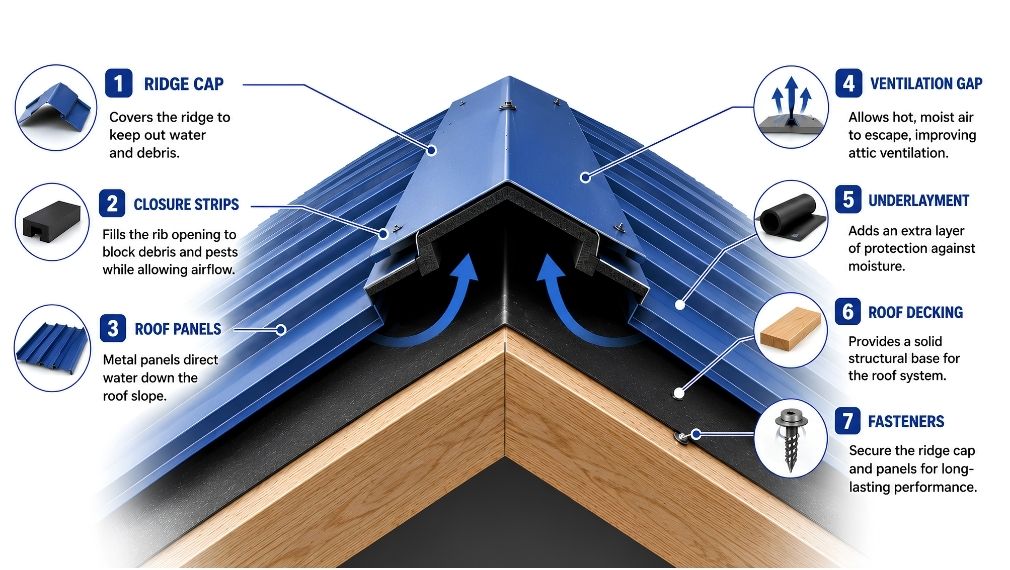 metal roof ridge cap system components